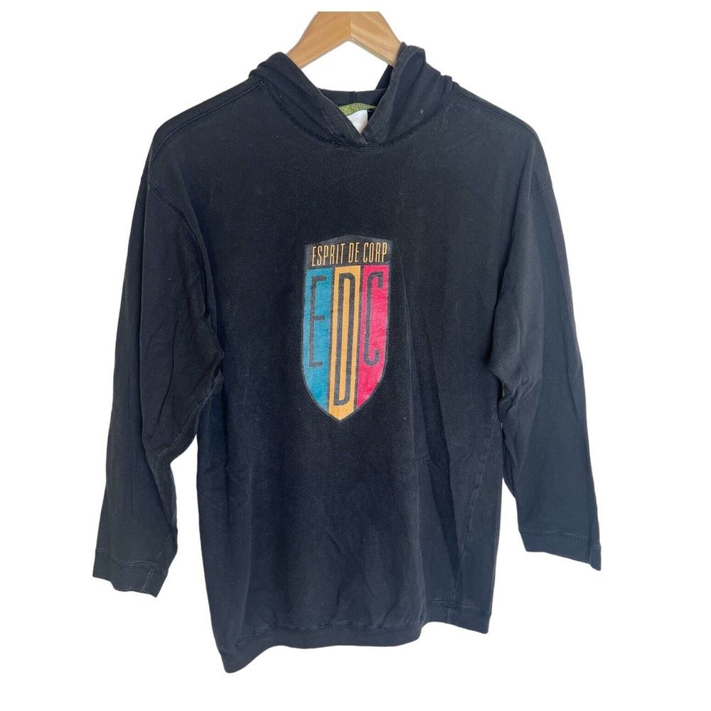 Vintage Espirit‎ Pullover Size S Women's Black Long Sleeve Hoodie Drawstring USA